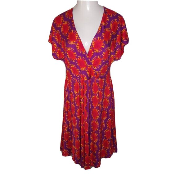 Soft Surroundings Womens Tie-Dye Dress S Purple Orange V-Neck Flutter Sleeve - Picture 2 of 8